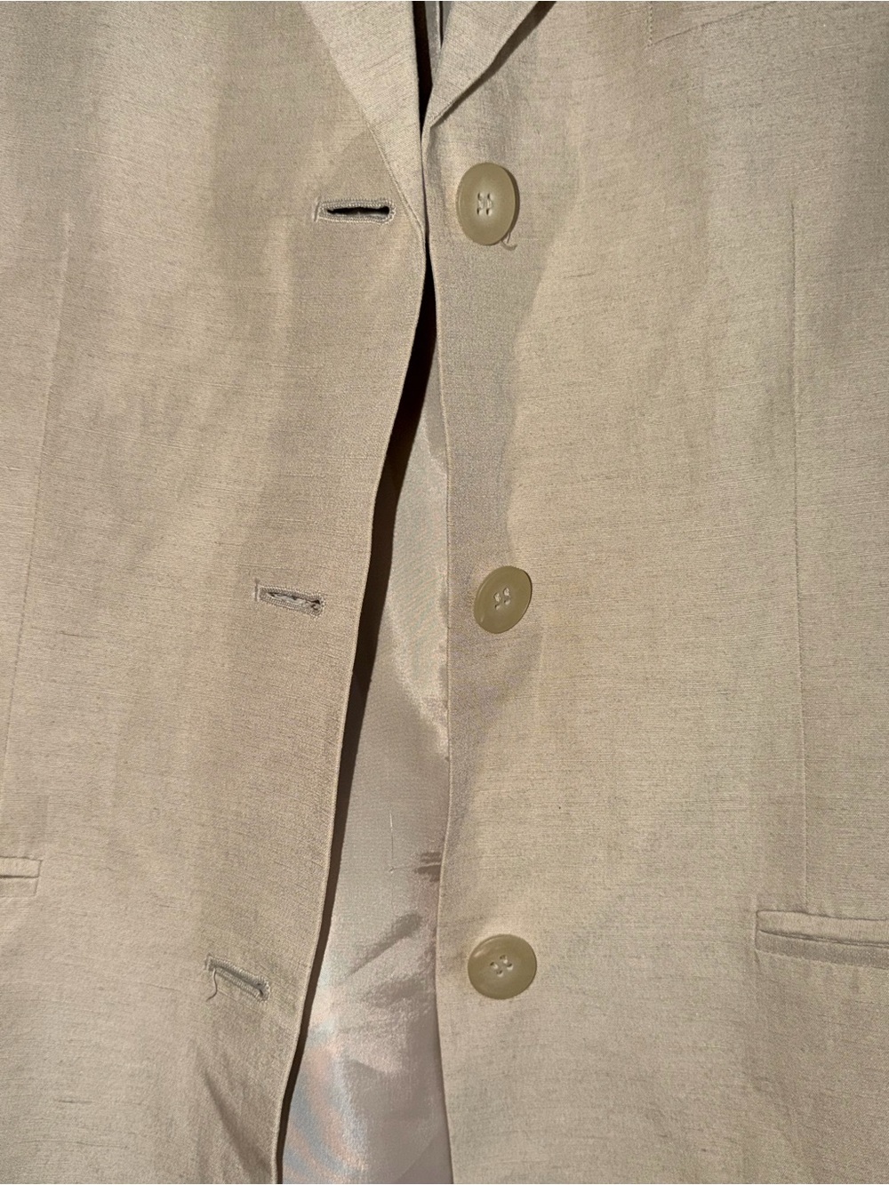 Laura Scott Light Tan Linen Blend Blazer with Three Button Front